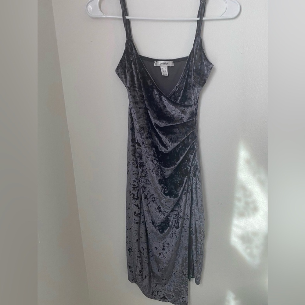 Gray Velvet Draped Ruched Mini Dress Size Small